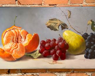 "Bodegon Mandarinas Y Hojas" Oil on Canvas, Signed Nicky (Nicholas Gomez) with COA
