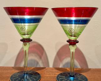 (2) Art Glass Martini Glasses