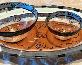 Kay Young Hand Painted Platter and Bowls