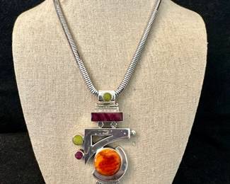 Sterling Silver Necklace with Gemstones