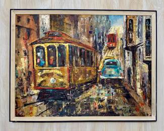 "Streetcar" Oil on Board, Signed