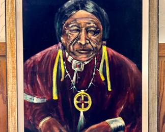 "Indian Chief" Oil on Velvet 