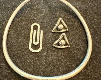Sterling Silver Collar Necklace, Earrings & Zirconite Paper Clip Bookmark