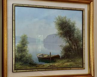 "Landscape with Row Boat" Signed Oil 