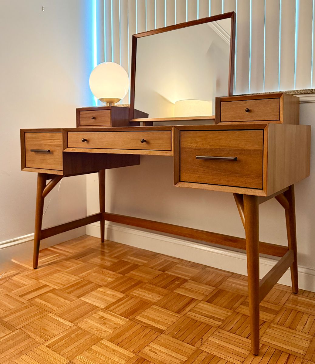 West Elm Mid-Century Vanity Desk / Lift-top mirror vanity with drawers