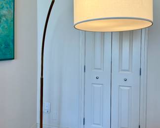 West Elm Overarching Brass Floor Lamp Modern Arc Design with Drum Shade