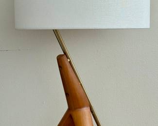 (2) West Elm Caldas Tripod Table Lamp - (Wood + Metal) -- Walnut and brushed metal bases with white drum shades