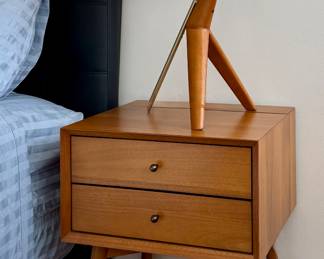 (2) West Elm Charging Nightstands - 2-drawer design with flip-top charging compartment and power strip.