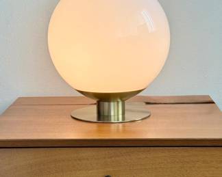 West Elm Globe Table Lamp (Brass Base) - White glass orb on brushed brass pedestal