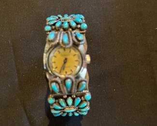 Sterling cuff watch band signed F M Begay