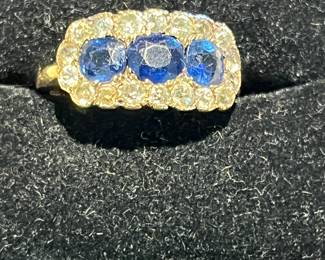 Vintage rose cut sapphires and diamond ring. 14k