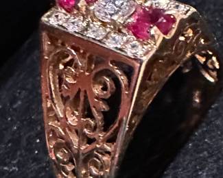 Ruby and Diamond 14K Filagree Ring