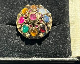 14K Multi-stone "mughal" ring. 7.8 gms.