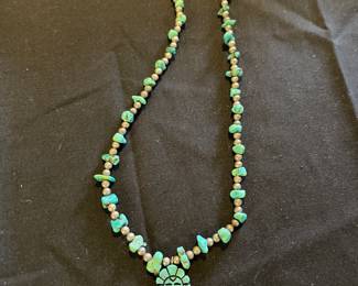 Turquoise katchina pendant on turquoise nugget and beaded necklace
