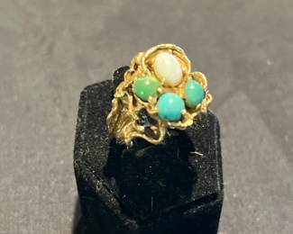 14k Opal and Turquoise “eggs” freeform ring 14 grams