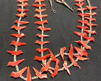 Dyed shell bird fetish necklace