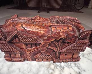 Hand carved Japanese 3D Village Box