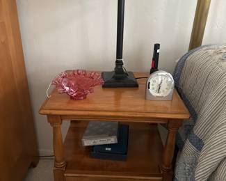 Vintage Crawford Furniture Co. 
nightstand 
Tiffany style lamp 