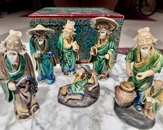 Vintage Chinese Mud man figures and box
