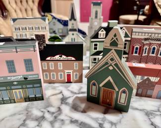 Williamsburg and Cats Meow wooden buildings. Many signed and dated