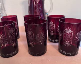 Bohemian Cut to clear Pitcher and glasses