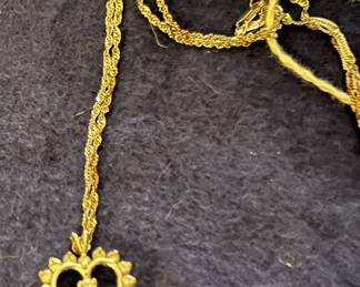 14k Gold Necklace and Gold and Diamonds Pendant 