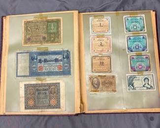 Scrapbook of WWII era collectible currency from the world