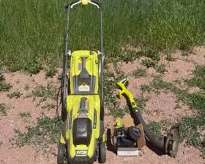 RYOBI 18V Lithium Ion Lawn Mower and String Trimmer Set