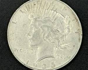 One Silver Peace Dollar, Circa 1935, .90 Fine Silver, Uncirculated