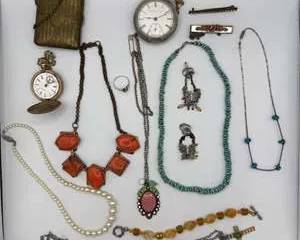 Vintage Costume Jewelry and Pocket Watch Lot