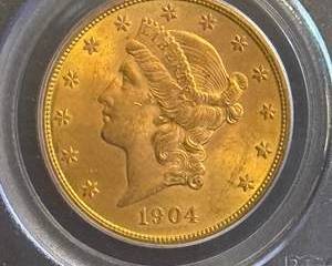$20 liberty Gold Coin, circa 1904, .90 fine gold
