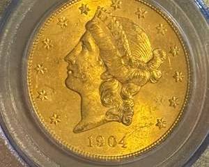 $20 liberty Gold Coin, circa 1904, .90 fine gold