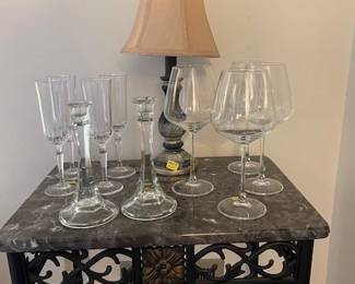 Wine Glasses and candle holder end table
