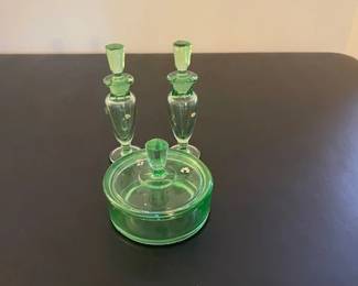 vintage depression green vanity perfume set