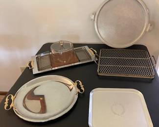 Kromex serving tray and platter, Midcentury gold serving tray, Kensington platter, Guardian Platter