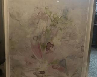 Beautiful hand painted glass framed art. This picture is about 40 inches wide and 5 feet tall call for exact dimensions. This was purchased from Scott shop for thousands of dollars I’m asking 500.