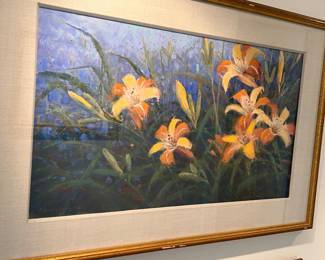 Elizabeth Lowry (American 1940) painting of flowers 26 1/2" x 15"