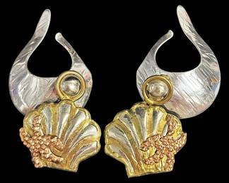 Sterling Silver Unique Dangle Clam Earrings
