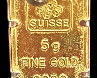 5g Fine Gold Pamp SUISSE Gold Bar Pendant