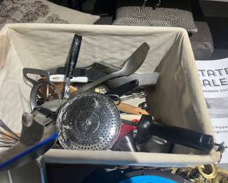 Kitchen utensils and kitchen items including white dish set (not pictured)