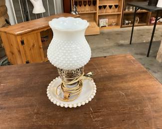 Milk Glass Hobnail Hurricane Lamp