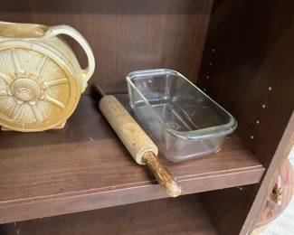Wooden Rolling Pin - Clear Pyrex Loaf Pan