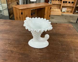 Fenton Hobnail Milk Glass Cornucopia Vase