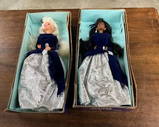 1995 Avon Special Edition Winter Velvet Barbies Blonde & African American