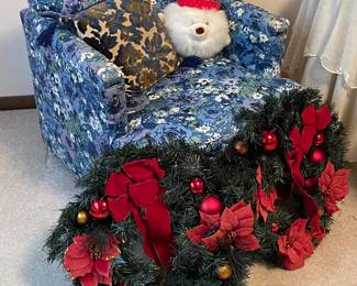 Wreaths and cool vintage arm chair 