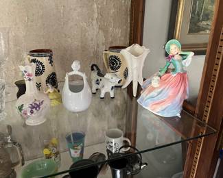 Royal Doulton figure, porcelain, glassware ,teapots, beer steins