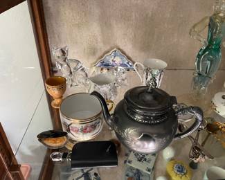 Porcelain, teapots, glass figurines
