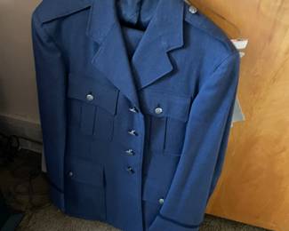 Late 1950s US Air Force dress blues jacket with slacks. We have a second dress blues and a dress tans sets.