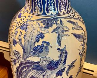 Tall blue/white asian planter