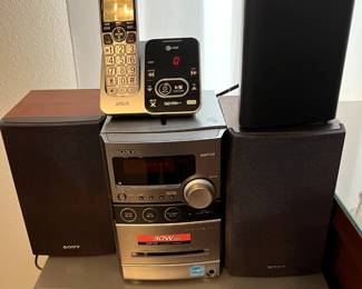 Sony radio + cassette player; DVD player; cordless phone